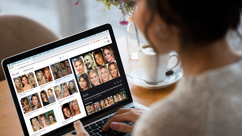 woman looking at celebrity nose job image results